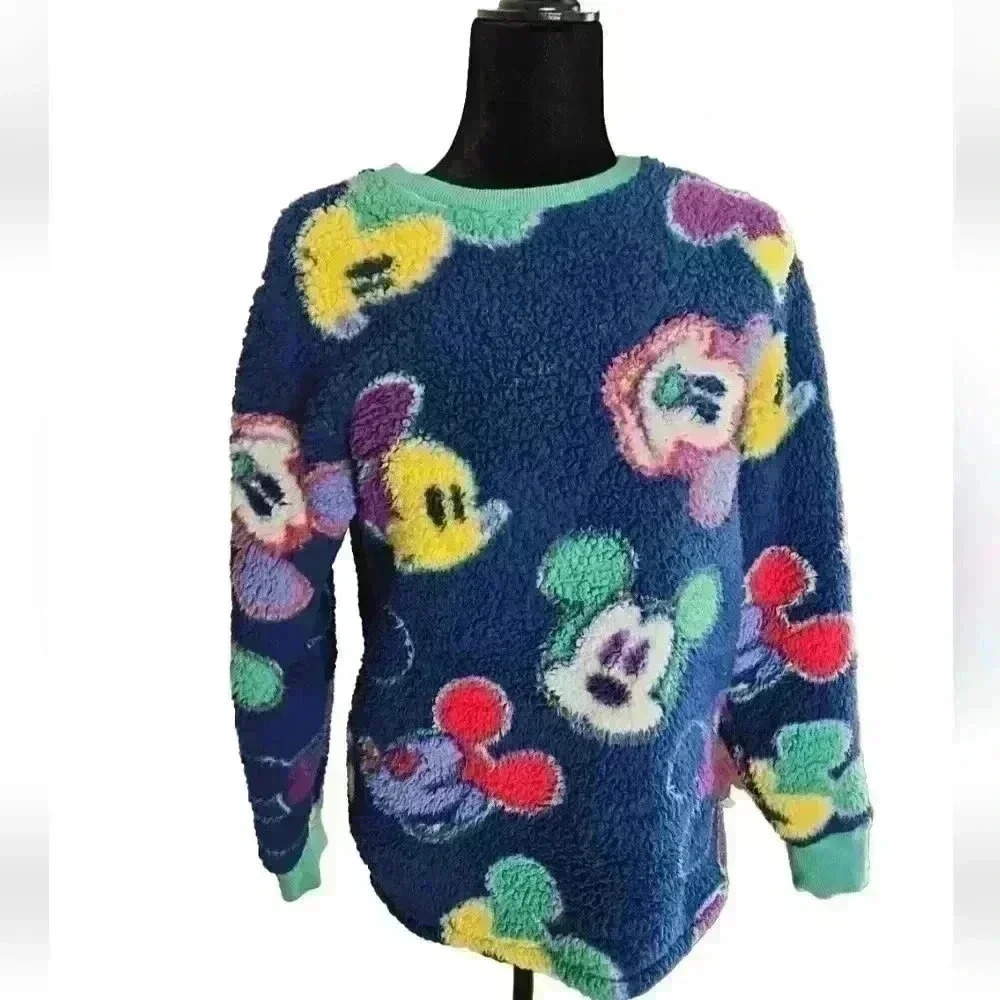 Disney Unisex Multi Colored Sherpa Fleece Pullover Sweater XS
